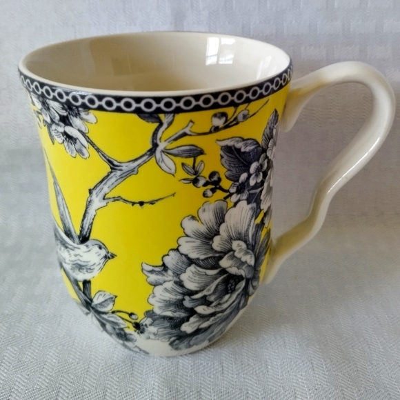 222 Fifth Adelaide Yellow black bird floral coffee tea Mug - Picture 2 of 12